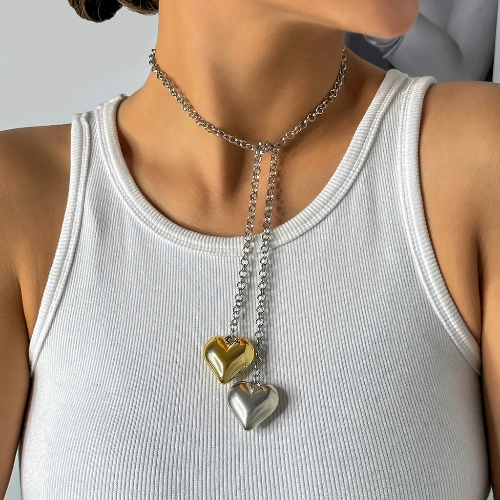 Boho Love Pendant Necklace Women's 2025 Multi Layer Gold Color Metal Imitation Pearl Girl Fashion Couple Fashion Jewelry