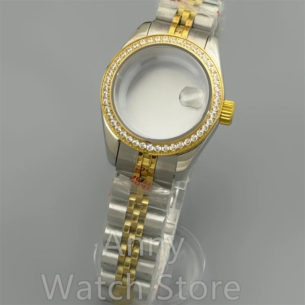 28mm Diamond Silver Gold Rose Watch Case Bracelet 10Bar Waterproof For Lady's NH05 NH06 Movement Watch Accessorise Parts