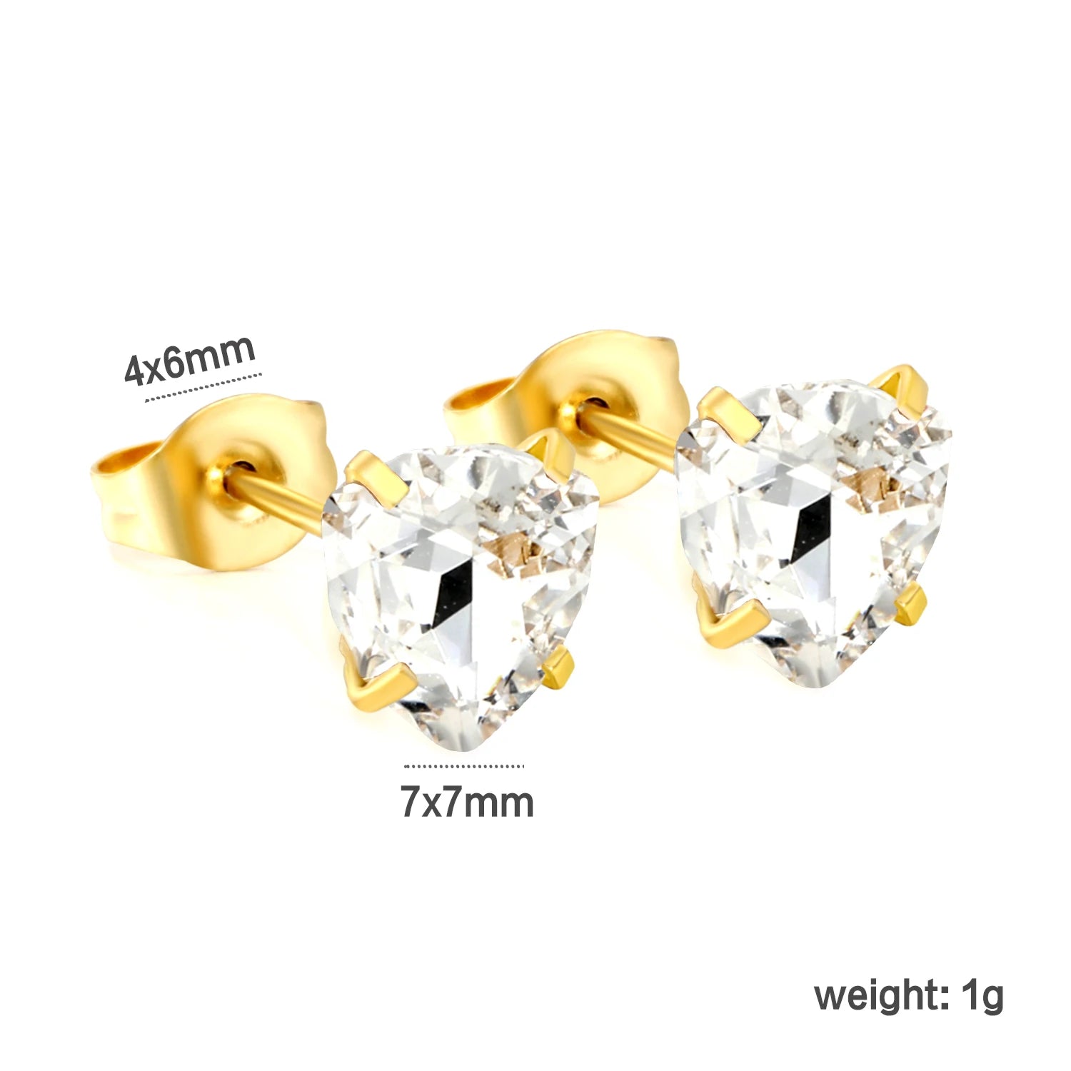 ASONSTEEL 3 Pairs/Lot Shiny Crystal Heart Stud Earrings Set Gold Color Stainless Steel For Women Stylish Romantic Jewelry Gifts