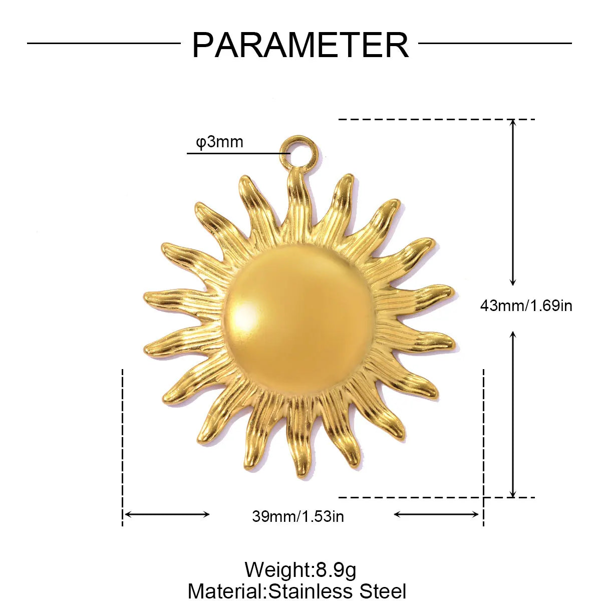 3Pcs/Lot Stainless Steel Flower Sun Charms Gold Color Pendant For DIY Making Earrings Necklace Fashion Accessories Wholesale