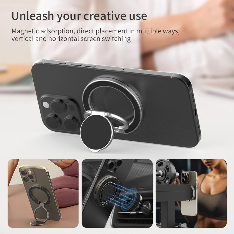 Double Sided MagSafe Phone Stand Magnetic Phone Ring Holder Kickstand Grip for Phone 17 16 Android Gym Car Holder