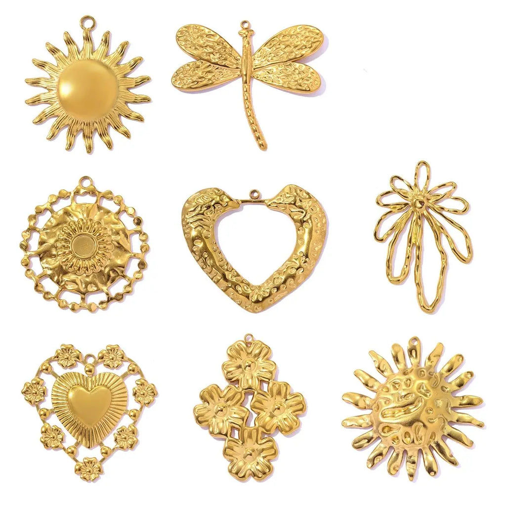 3Pcs/Lot Stainless Steel Flower Sun Charms Gold Color Pendant For DIY Making Earrings Necklace Fashion Accessories Wholesale