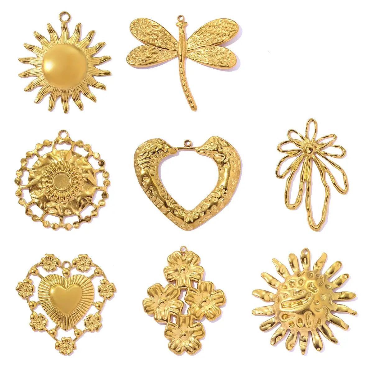 3Pcs/Lot Stainless Steel Flower Sun Charms Gold Color Pendant For DIY Making Earrings Necklace Fashion Accessories Wholesale