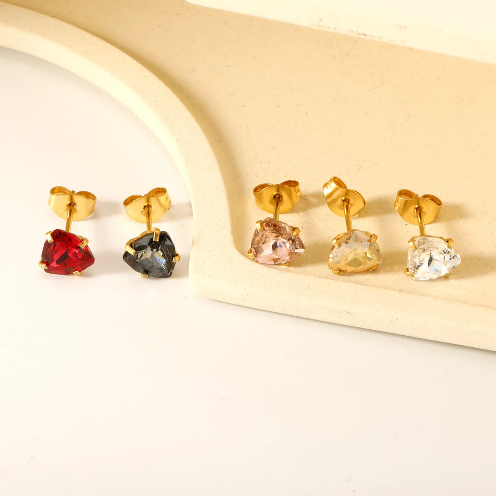 ASONSTEEL 3 Pairs/Lot Shiny Crystal Heart Stud Earrings Set Gold Color Stainless Steel For Women Stylish Romantic Jewelry Gifts