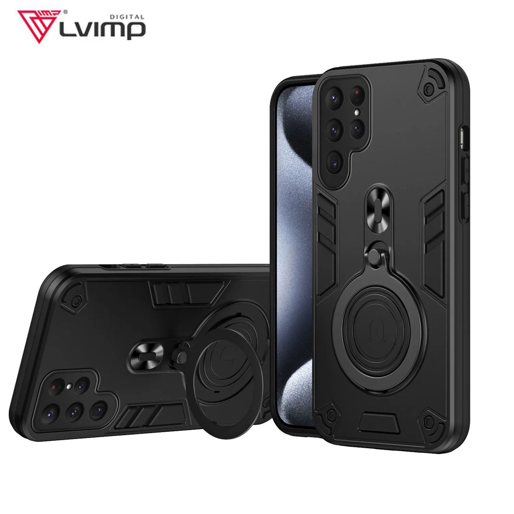 New 360 ° Rotating Metal Car Bracket Ring Reverse Magsafe Magnetic Armor Phone Case For Samsung Galaxy S25 S24 Ultra S23 FE