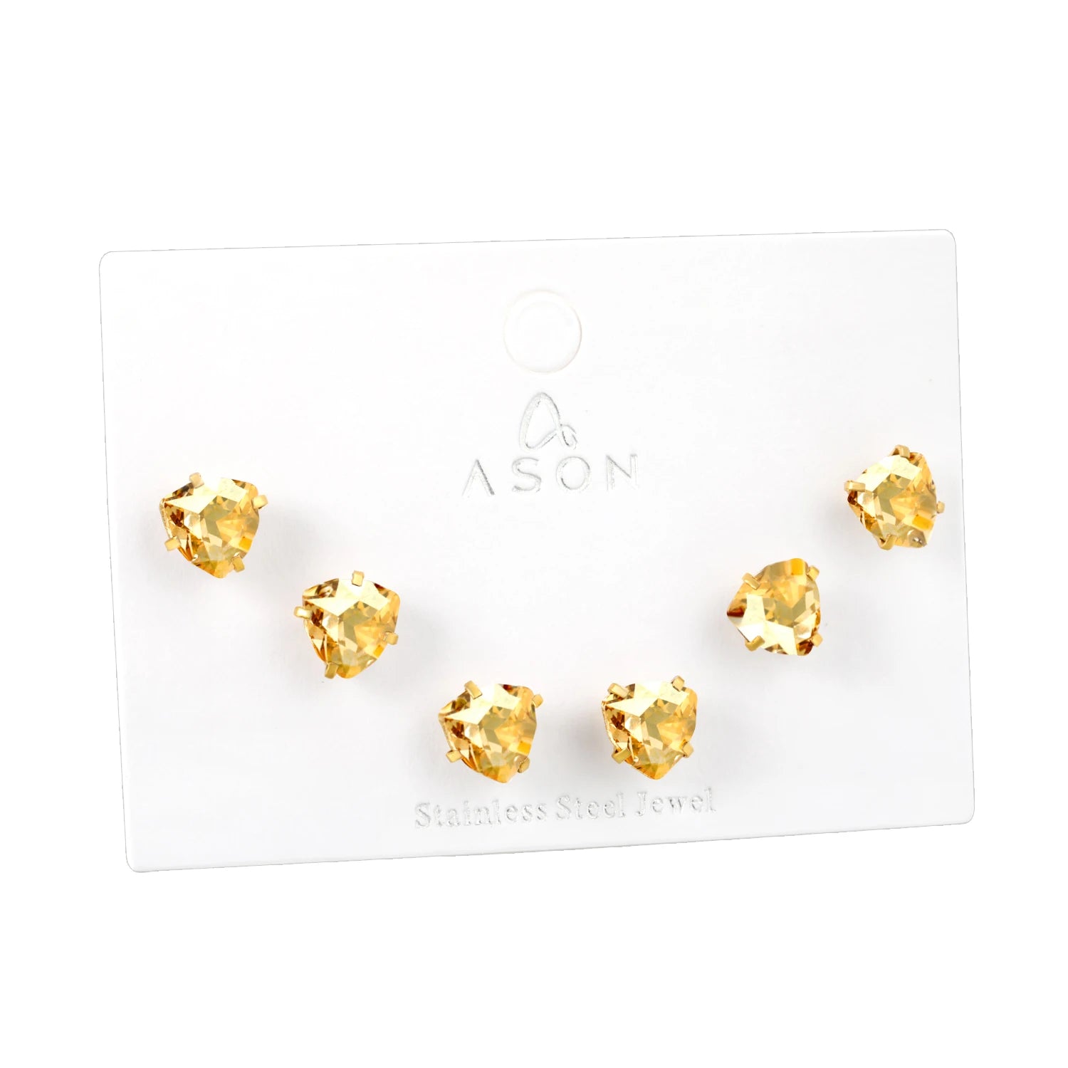 ASONSTEEL 3 Pairs/Lot Shiny Crystal Heart Stud Earrings Set Gold Color Stainless Steel For Women Stylish Romantic Jewelry Gifts