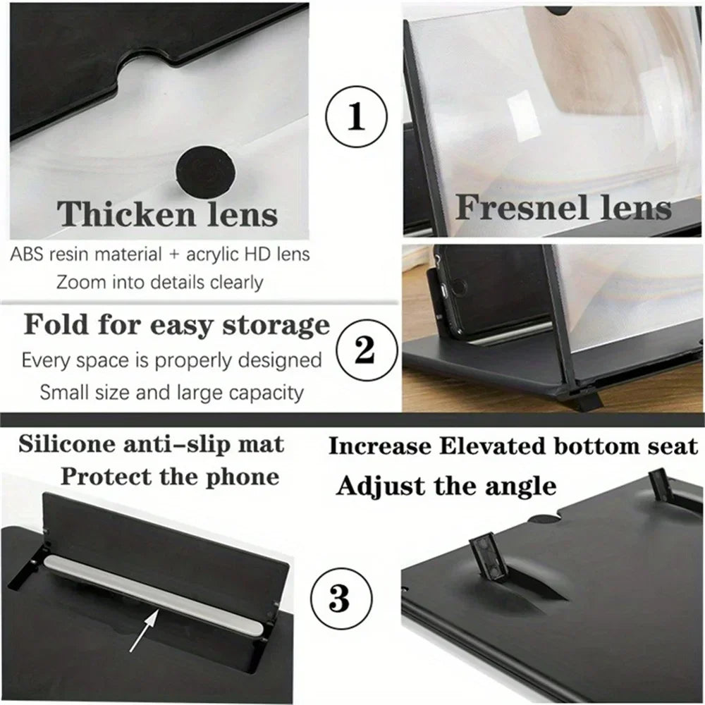 12/10" HD Screen Magnifier Phone Amplifier Anti Blue Light Eye Protection Multi-Function Desktop Stand For iPhone Samsung Xiaomi