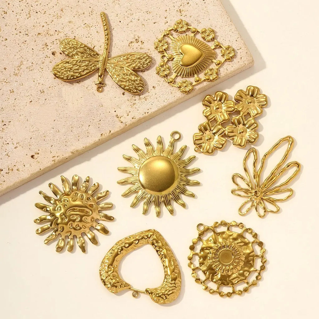 3Pcs/Lot Stainless Steel Flower Sun Charms Gold Color Pendant For DIY Making Earrings Necklace Fashion Accessories Wholesale