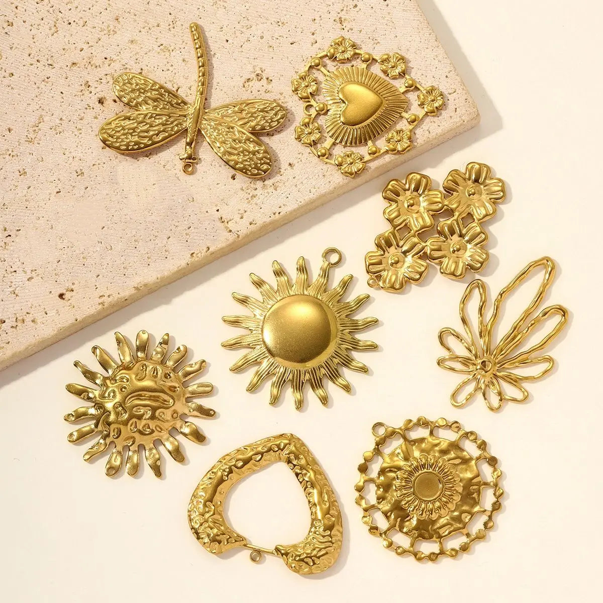 3Pcs/Lot Stainless Steel Flower Sun Charms Gold Color Pendant For DIY Making Earrings Necklace Fashion Accessories Wholesale