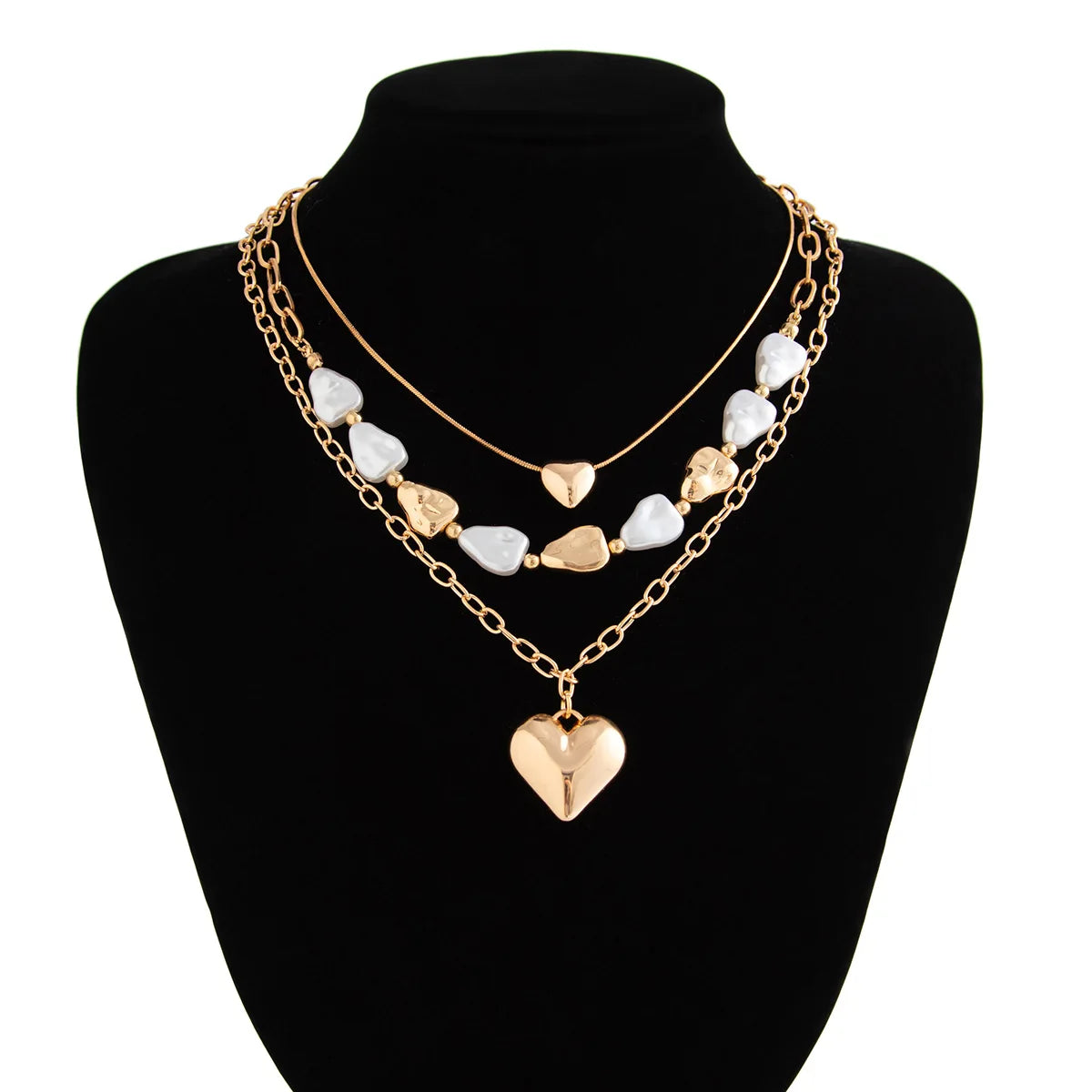Boho Love Pendant Necklace Women's 2025 Multi Layer Gold Color Metal Imitation Pearl Girl Fashion Couple Fashion Jewelry