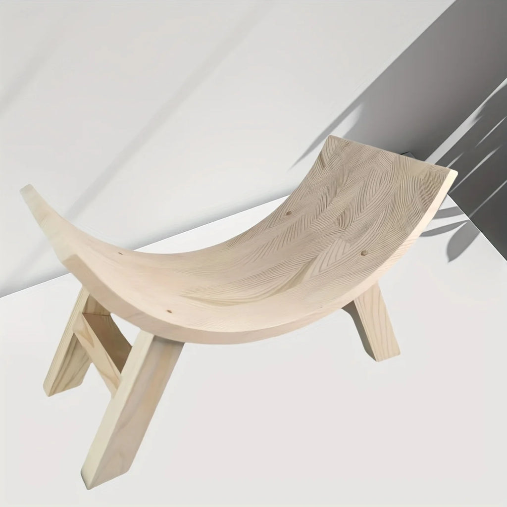 Chic U-Shaped Wooden Stool, Distressed White Solid Wood, Half-Round Photography Prop & Posture Corrector