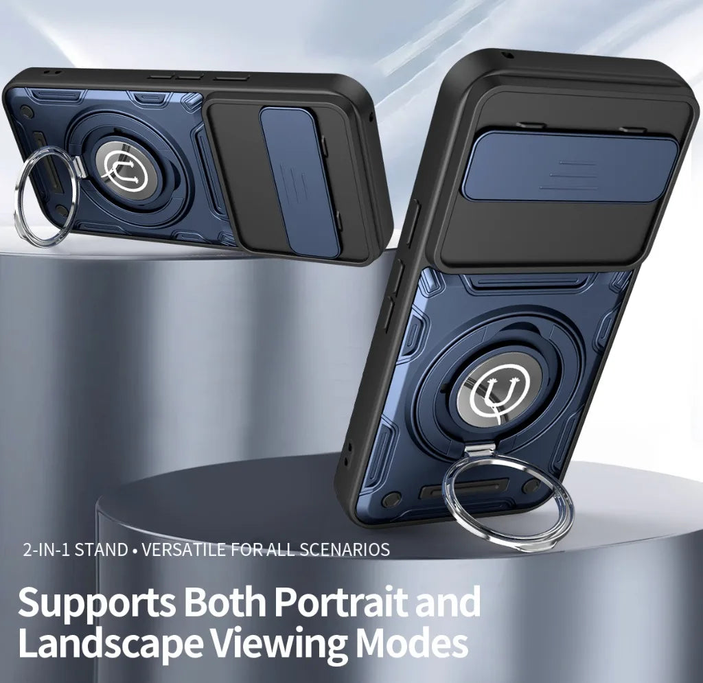 Magnetic Car Mount 360° Ring Kickstand Phone Case with Slide Camera Lens Cover For Google Pixel 9 10 Pro XL Shockproof Cover