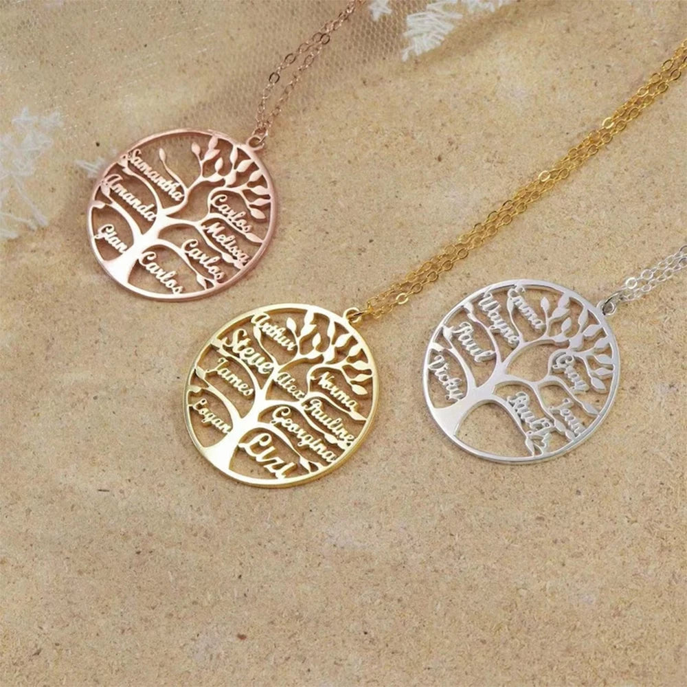 Custom Tree of Life Name Necklace for Women Personalized Mother Kids Family Member Gold Stainless Steel Pendant Choker Jewelry