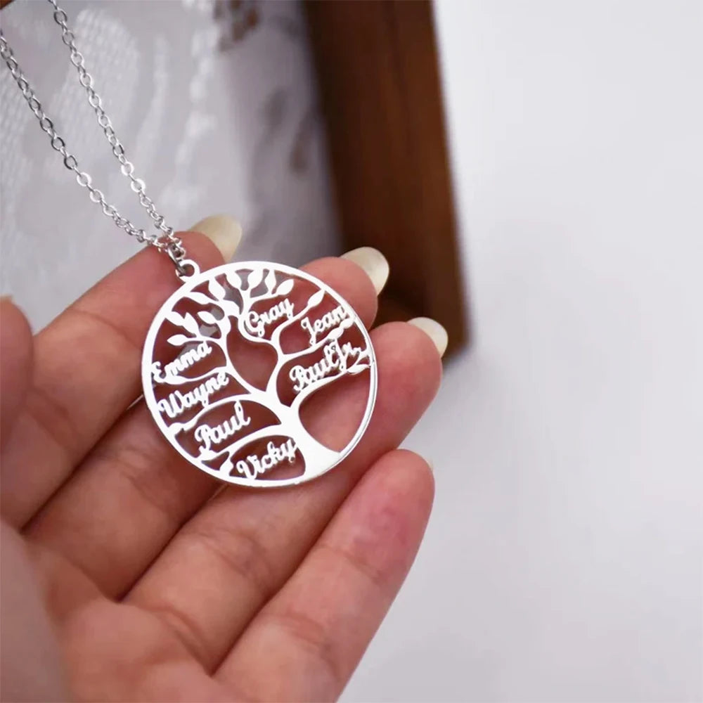 Custom Tree of Life Name Necklace for Women Personalized Mother Kids Family Member Gold Stainless Steel Pendant Choker Jewelry