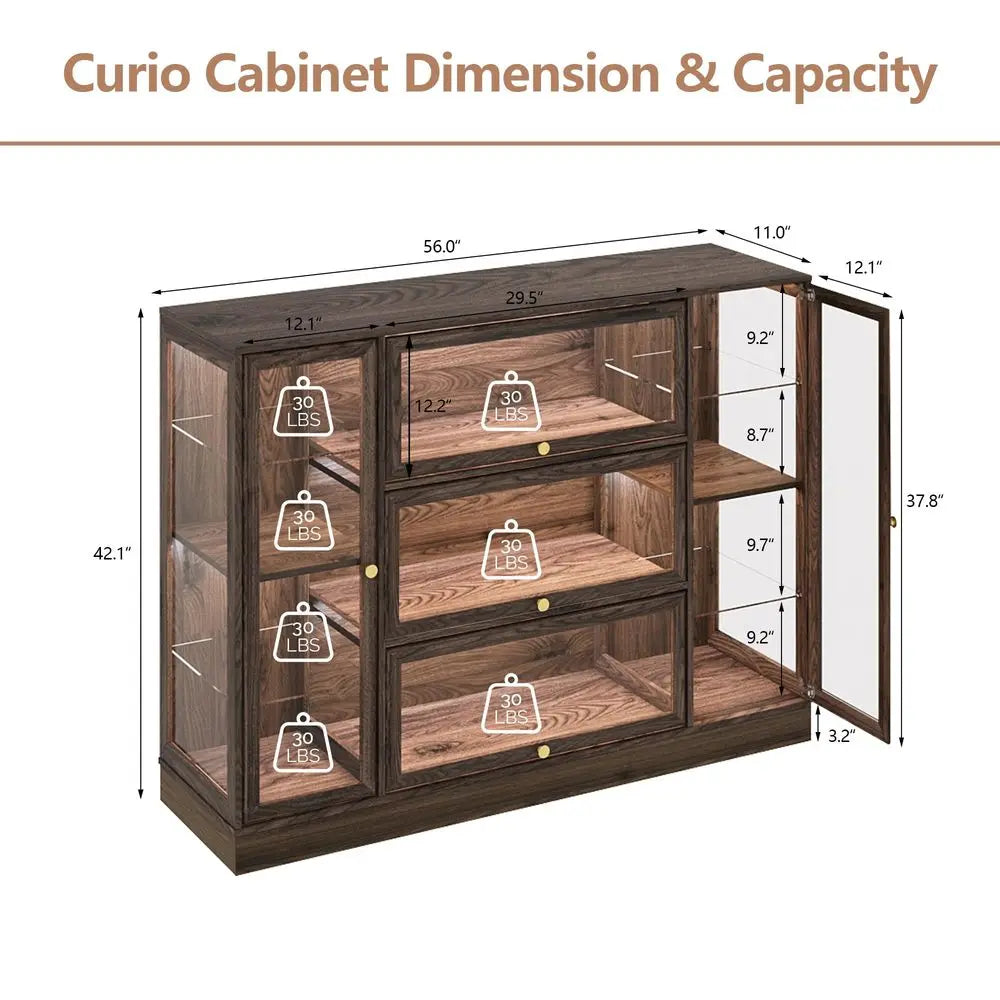 Cabinet with Acrylic Glass Doors,Extra Wide Curio Cabinet with LED Lighting for Collectibles, Collectibles Toy Organizers Rack