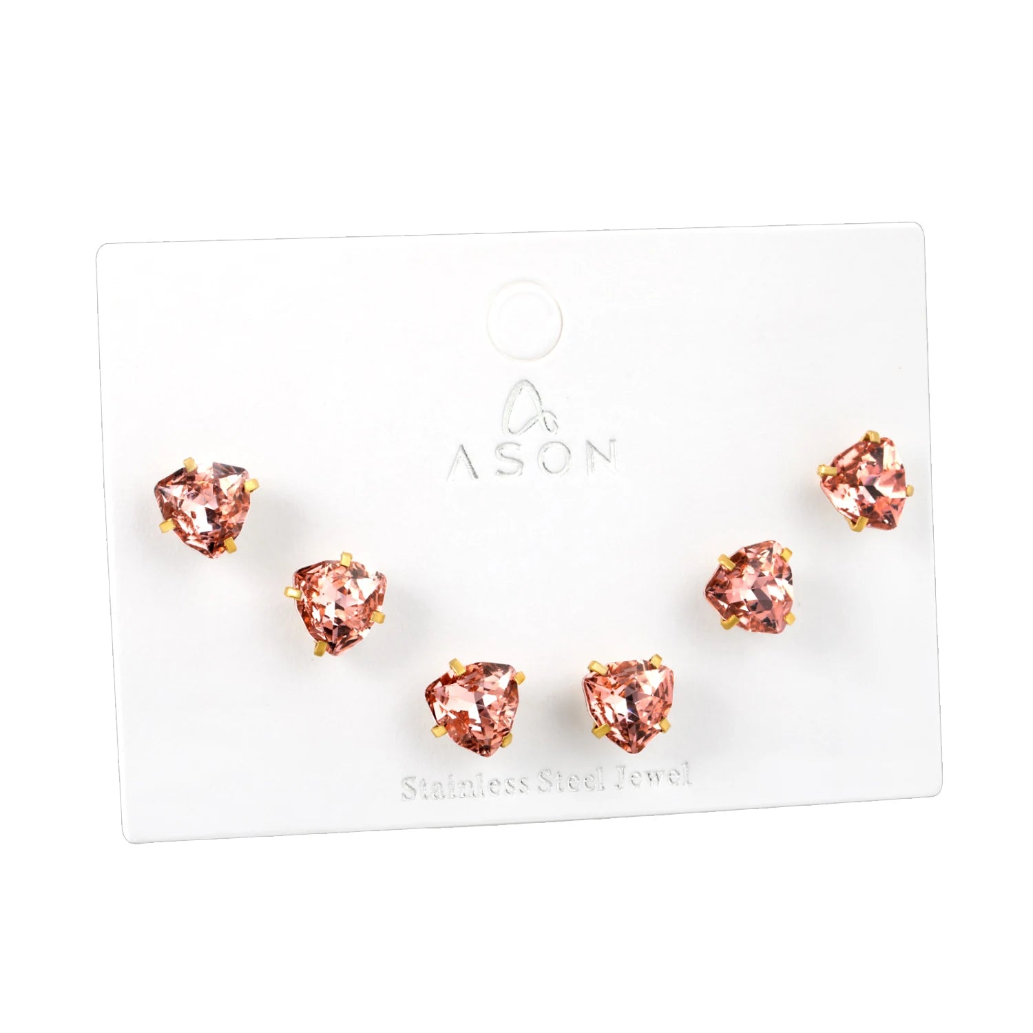 ASONSTEEL 3 Pairs/Lot Shiny Crystal Heart Stud Earrings Set Gold Color Stainless Steel For Women Stylish Romantic Jewelry Gifts