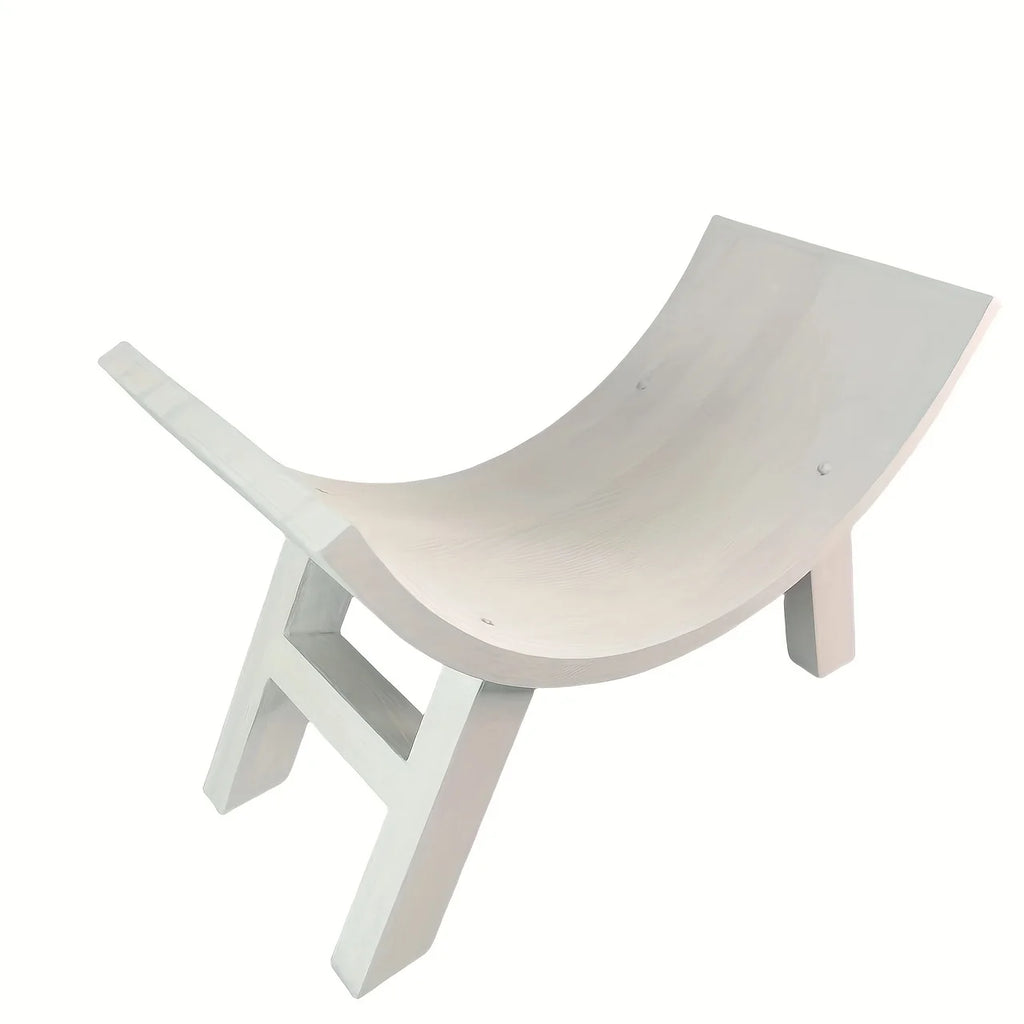 Chic U-Shaped Wooden Stool, Distressed White Solid Wood, Half-Round Photography Prop & Posture Corrector