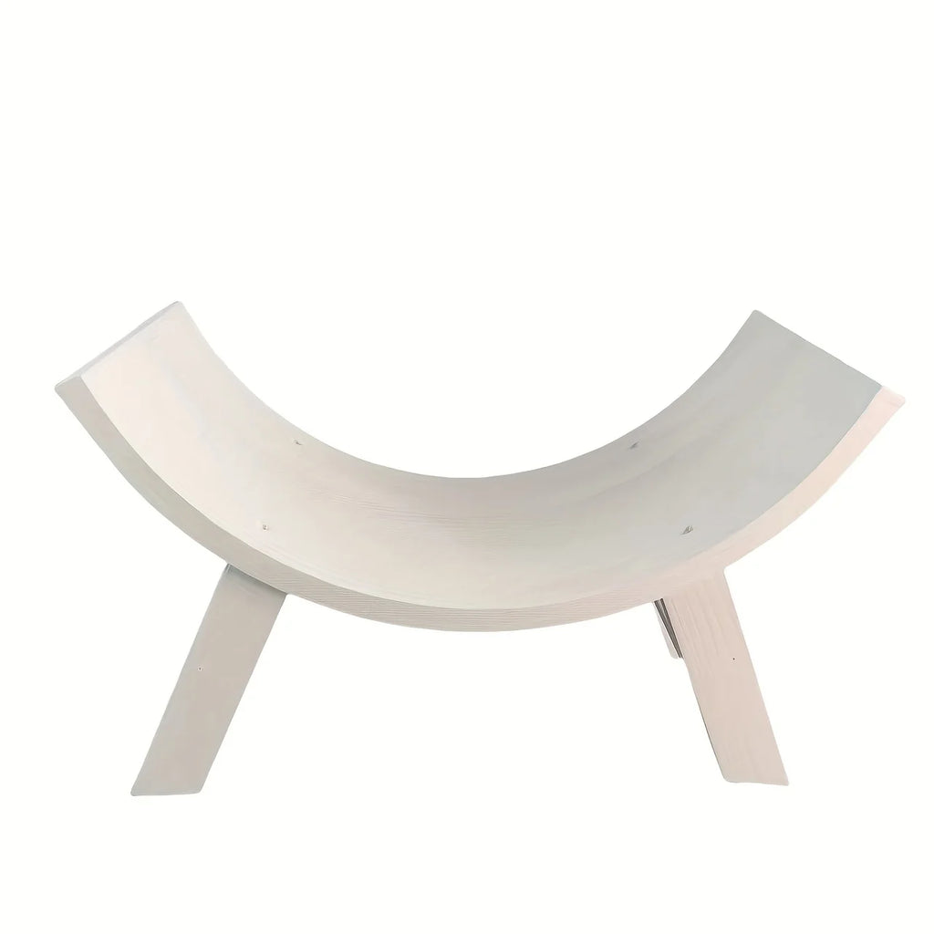 Chic U-Shaped Wooden Stool, Distressed White Solid Wood, Half-Round Photography Prop & Posture Corrector