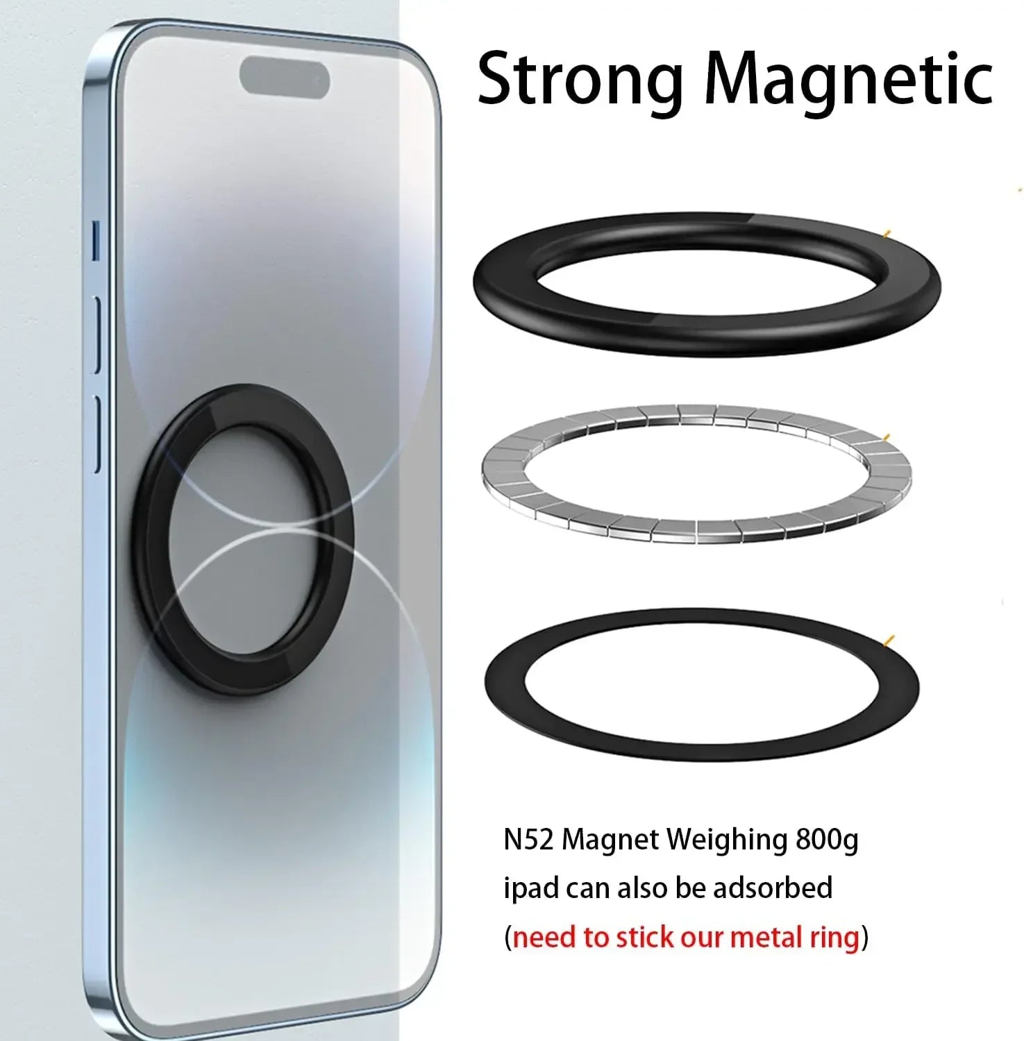 For MagSafe Magnetic Ring Holder Adhesive Strong Magnet Cellphone Wall Mount Mobile Phone Tablet Stand for IPhone 17 16 Pro IPad