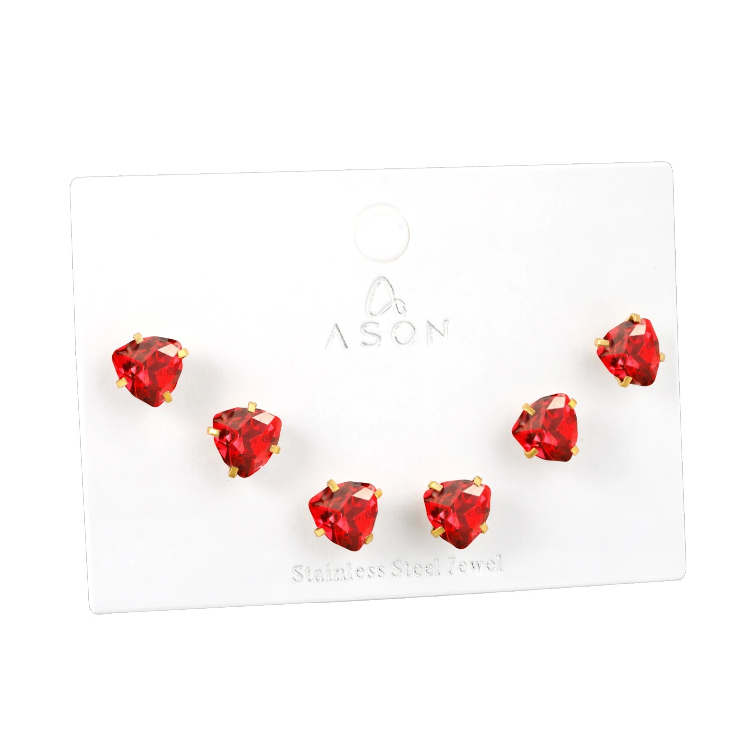 ASONSTEEL 3 Pairs/Lot Shiny Crystal Heart Stud Earrings Set Gold Color Stainless Steel For Women Stylish Romantic Jewelry Gifts