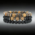 Luxury 3Pcs/Set Natural Stone Bracelet Men 8mm Grade A Onyx Tiger Eyes Wooden Beaded Meditation Braslet Charm Gift For Husband
