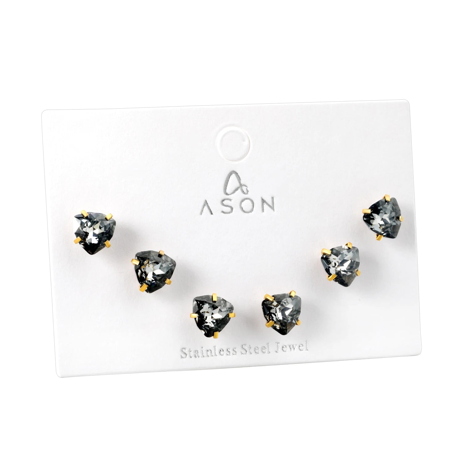 ASONSTEEL 3 Pairs/Lot Shiny Crystal Heart Stud Earrings Set Gold Color Stainless Steel For Women Stylish Romantic Jewelry Gifts